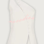 Full of Design Solid Color One Shoulder Asymmetric Slit Button Casual Vest