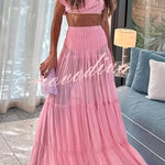 Stunning Chiffon Ruched Shoulder Short Sleeve Crop Top