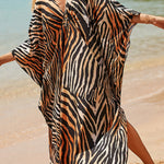 Simple Unique Printed Pleated Front Slit Cover Up