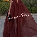 Flowing Lightweight Chiffon Chain Halter Neck Detail Backless A-line Maxi Dress