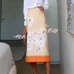 Avani Linen Blend Flower Print High Rise Pencil Slit Midi Skirt