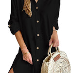 Solid Color Casual Button-Down Shirt Style Mini Dress