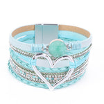 Bohemian Leather Cord Multi-layered Raw Stone Heart Bracelet