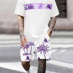 KZZ Men's Tropical Palm Tree Print Short-Sleeve Shirt and Shorts Set