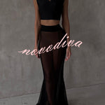 Shes Timeless Mesh High Rise Elastic Waist Fishtail Maxi Skirt