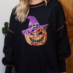 Halloween Sequined Pumpkin Loose Casual Sweatshirt