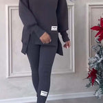 Fashionable Irregular Long-sleeved Sweatshirt and Elastic Waist Pants Set