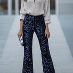 Diva Velvet Sequin High Rise Elastic Waist Flare Pants