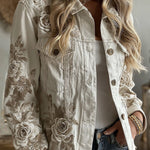 Unique Printed Lapel Long-sleeved Personalized Denim Jacket
