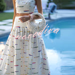 Island Resort Linen Blend Back Smocked Crop Tank and High Rise A-line Maxi Skirt Set
