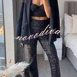 Diva Sequin High Rise Elastic Waist Flare Pants