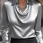 Solid Color Lapel Long Sleeve Casual Top