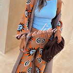 Mediterranean Art Knit Unique Sun Vortex Print Elastic Waist Wide Leg Pants
