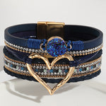 Bohemian Leather Cord Multi-layered Raw Stone Heart Bracelet