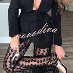 Queen Temperament Leaf Pattern Mesh High Rise Flare Pants
