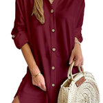 Solid Color Casual Button-Down Shirt Style Mini Dress