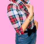 Duke of York Holiday Plaid Ruffle Stand Neck Half Sleeve Blouse