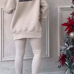 Fashionable Irregular Long-sleeved Sweatshirt and Elastic Waist Pants Set