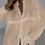 Fashion Sequin Lapel Long Sleeve Loose Shirt