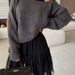 Upper East Chic Knit Wide Neck Long Sleeve Relaxed Sweater