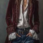 Gold Velvet Patchwork Printed Edge Long-sleeved Casual Jacket