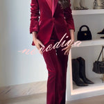 Delicate Daze Velvet Satin Lapel Button Up Long Sleeve Tapered Waist Blazer