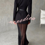 Shes Timeless Mesh High Rise Elastic Waist Fishtail Maxi Skirt