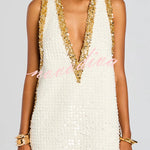 Cocktail Charm Sequin Colorblock Trim V-neck Sleeveless A-line Mini Dress