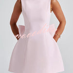 Stylish Pearl-embellished Large Bow Slim-fit Mini Dress