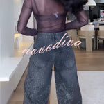 Fashion Star Rhinestone High Rise Casual Pocket Straight Loose Jeans
