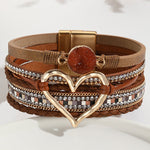 Bohemian Leather Cord Multi-layered Raw Stone Heart Bracelet