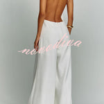 Kelso Linen Blend Square Neck Pocketed Backless Wide Leg Jumpsuit