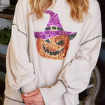 Halloween Sequined Pumpkin Loose Casual Sweatshirt