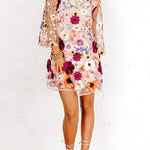 Dahlia Dreaming Embroidered Floral Applique Half Sleeve Mini Dress
