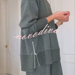 Barker High-Neck Long Sleeve Side Zipper Sweatshirt and Elastic Waist Pocketed Loose Pants Set