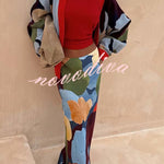 Bright and Bold Satin Abstract Color Blocks Print Elastic Waist Drape Maxi Skirt