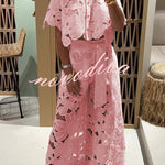 Redefining Elegance Floral Lace Cropped Shirt and Belt Pocketed Wide Leg Pants Set