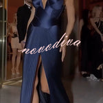 Stunning The Audience Pliss¨¦ Satin Off Shoulder Drape Slit Gown Maxi Dress