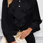Stylish Ruffled Tiered Lapel Long-sleeved Shirt