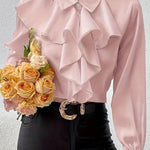 Stylish Ruffled Tiered Lapel Long-sleeved Shirt