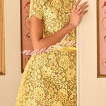 Champagne Toast Flower Lace Short Sleeve Bow Belted Mini Dress