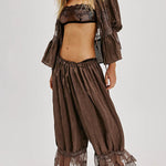 Pastoral Style Elastic Waist Lace Hem Bloomer Pants
