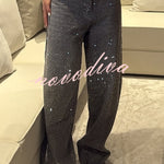 Fashion Star Rhinestone High Rise Casual Pocket Straight Loose Jeans