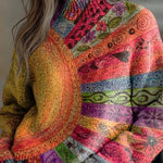 Floral Pattern High-Neck Long-Sleeved Loose Sweatshirt