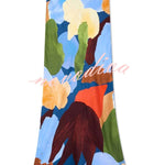 Bright and Bold Satin Abstract Color Blocks Print Elastic Waist Drape Maxi Skirt