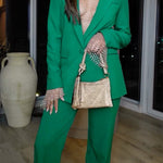 Mojito Muse Single Button Lapel Blazer and Elastic Waist Pocketed Wide Leg Pants Set