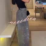 Fashion Star Rhinestone High Rise Casual Pocket Straight Loose Jeans