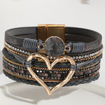 Bohemian Leather Cord Multi-layered Raw Stone Heart Bracelet