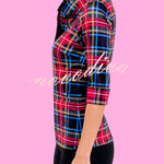Duke of York Holiday Plaid Ruffle Stand Neck Half Sleeve Blouse