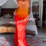 Chase The Sun Gradient Print High Neck Backless Tie-up Maxi Dress